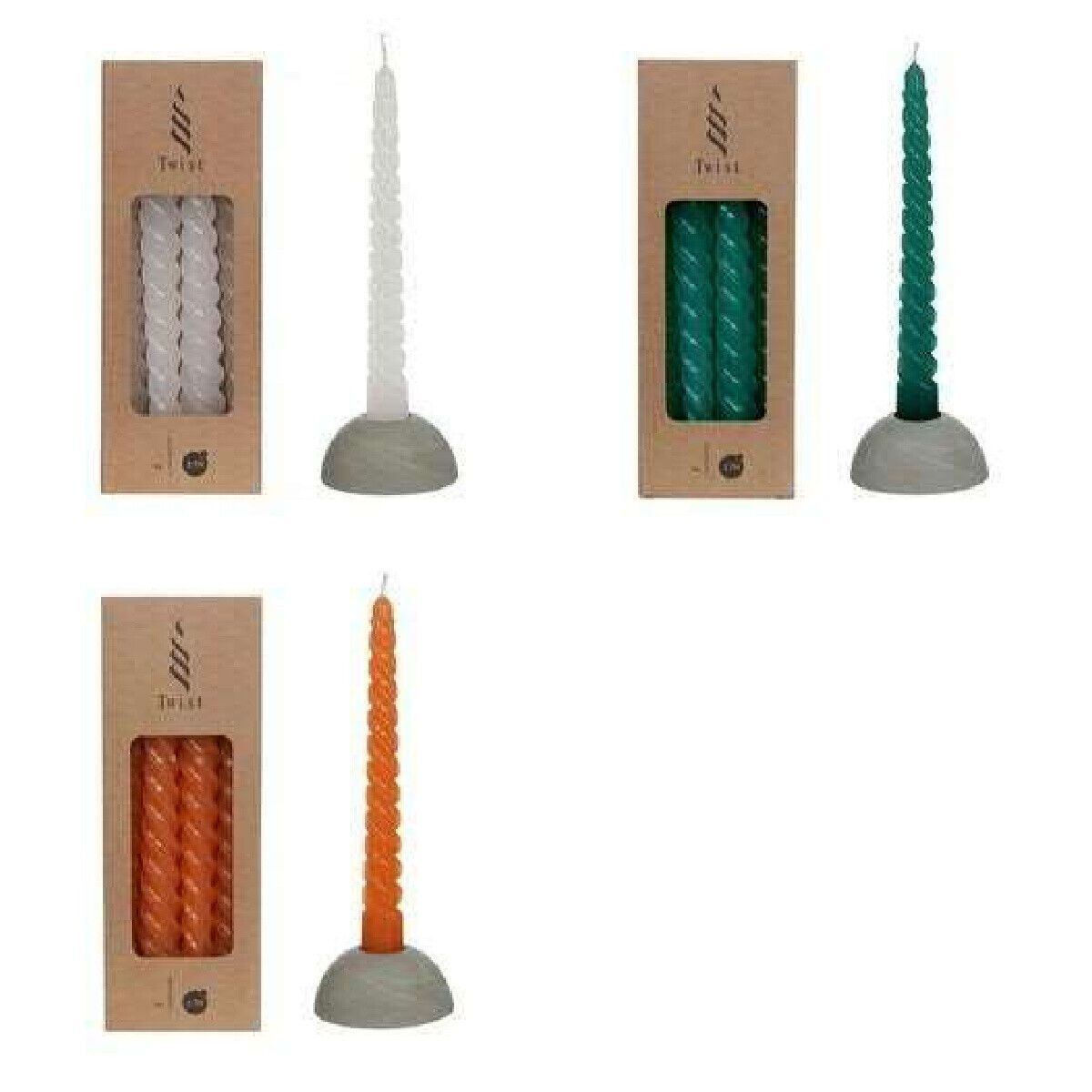 4er-set Kerzen Gedreht 19 Cm Twisted Weiß Orange Petrol Blau Spiralkerze Deko