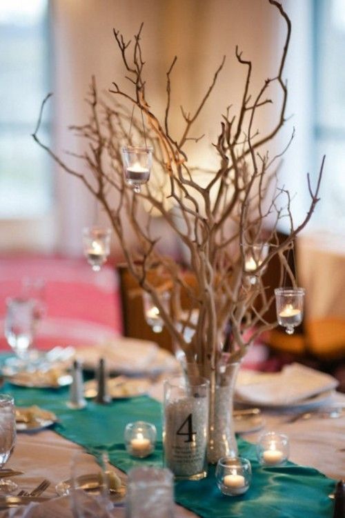 30 Chic Rustic Wedding Ideas With Tree Branches Centerpieces Hanging Candles From Branches Rustic Beach Wedding Centerpiece