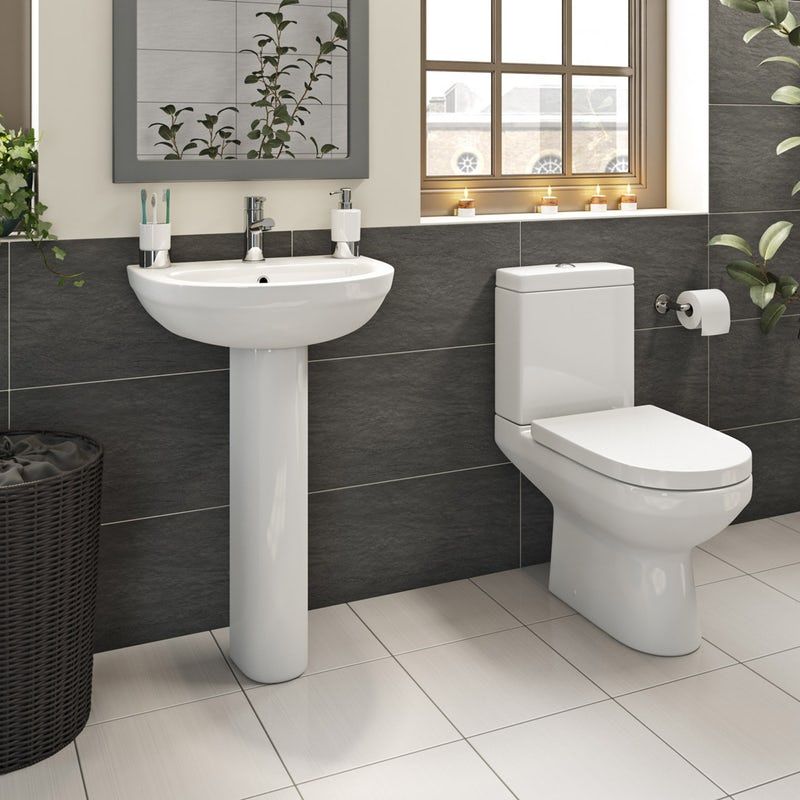 Affine Modern Bathroom Cloakroom Suite Toilet Close Coupled WC Basin Sink Full Pedestal Affine Modern Bathroom Cloakroom Suite Toilet Close Coupled WC Basin Sink Full Pedestal