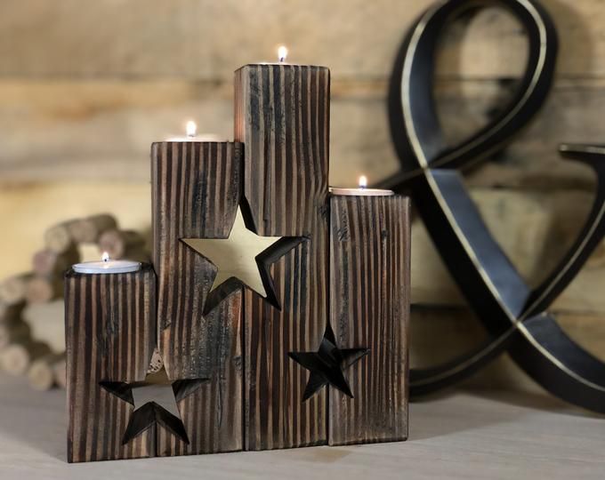 Christmas Tree Advent Candle Holder - Rustic Candle Holder | Farmhouse Antique Mantle Decor | Rustic Christmas Tea Light Holders #rustikaleweihnachten