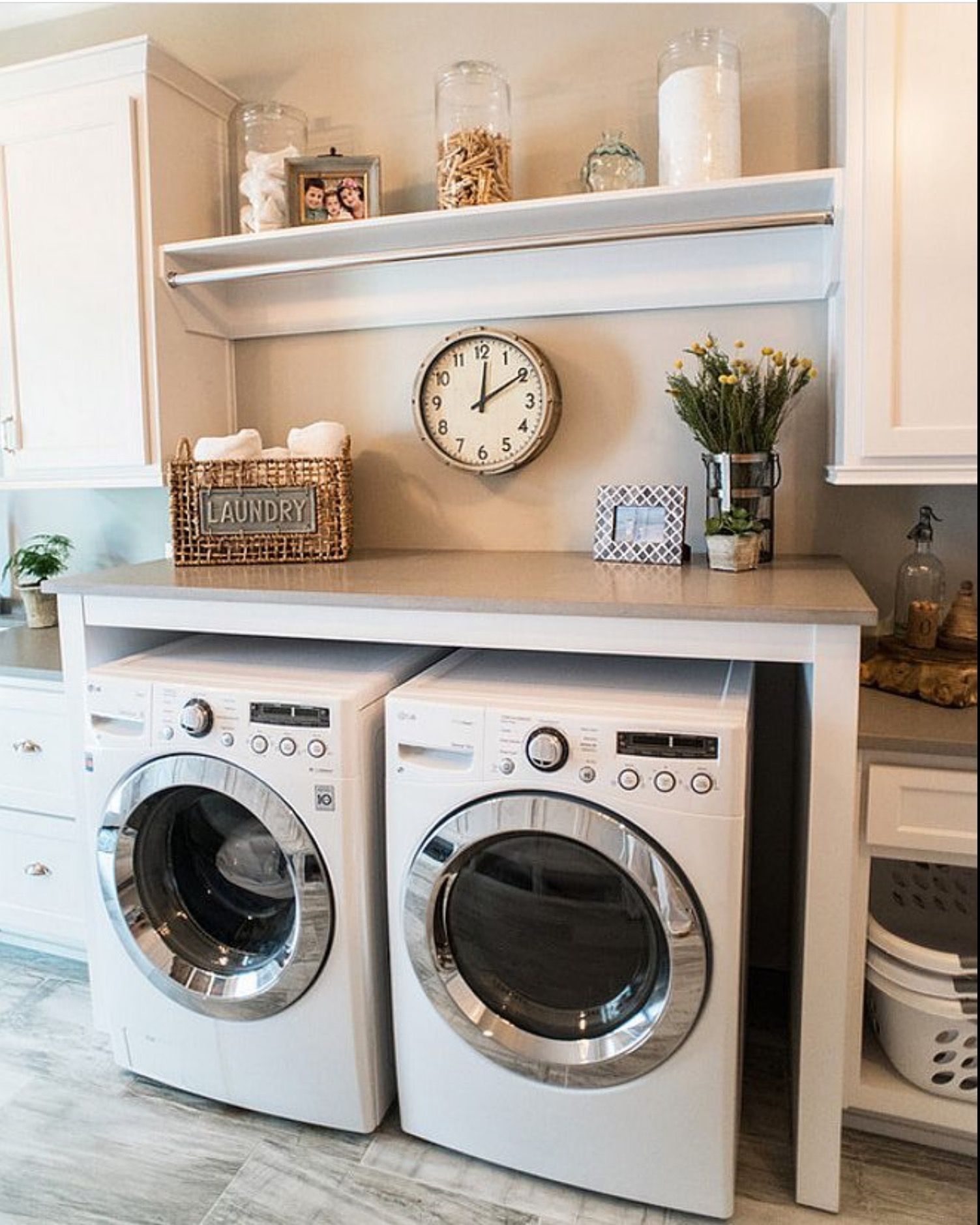 Laundry Room Combines White Cabinet With Gray Quartz Countertop And Laundry Room Combines White Cabinet With Gray Quartz Countertop And