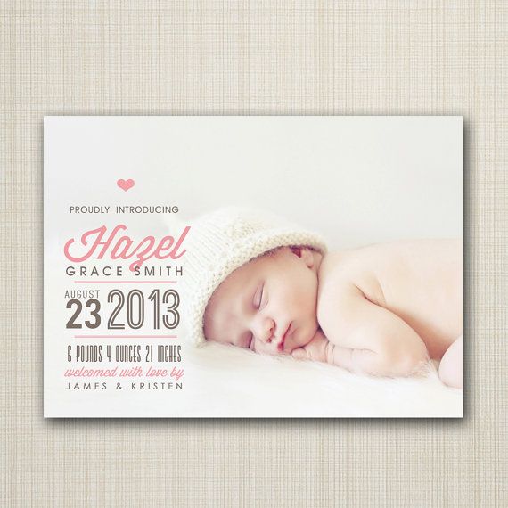2 sided Printable Custom Birth Announcment