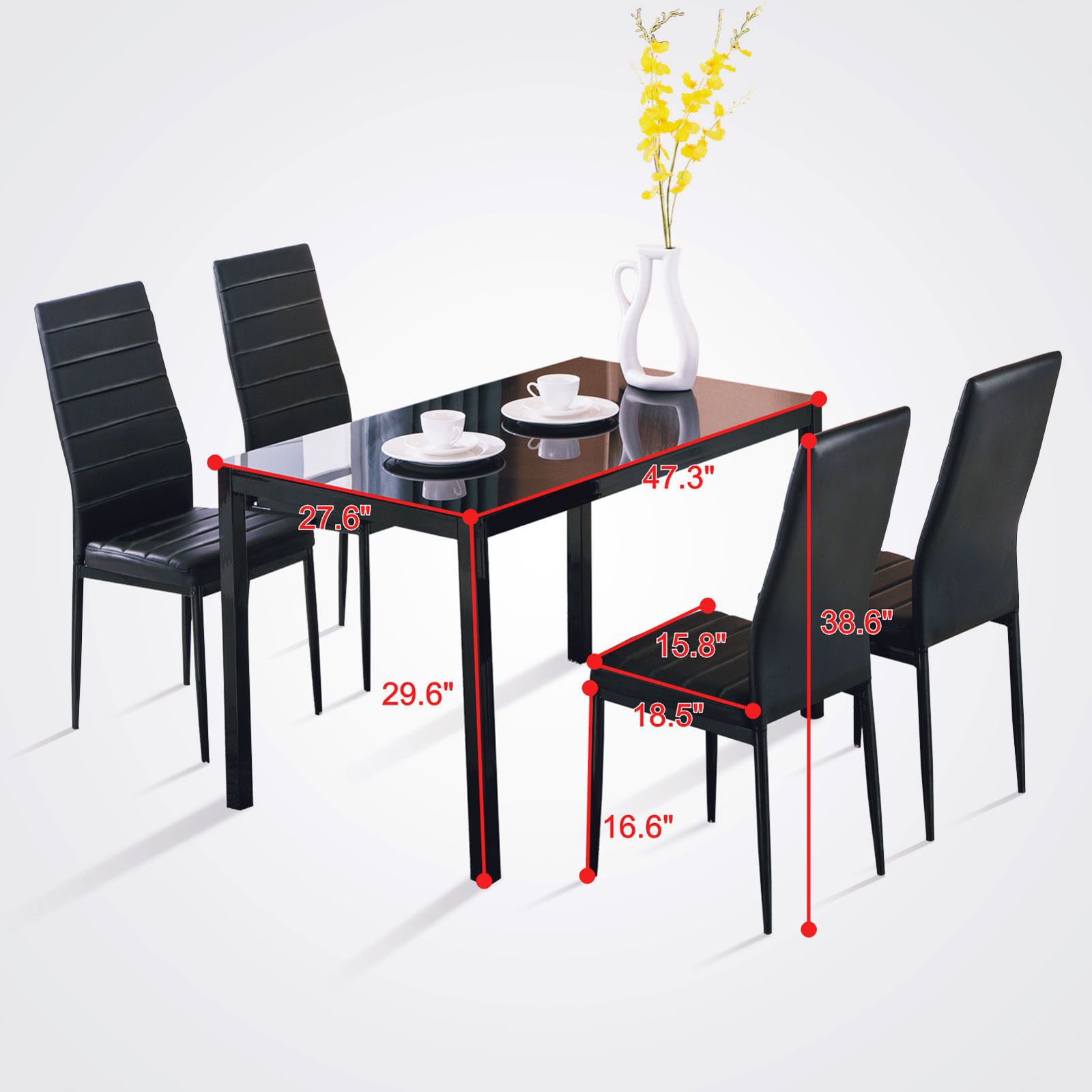 5 Piece Dining Table Set 4 Chairs Glass Metal Kitchen Room Breakfast Furniture