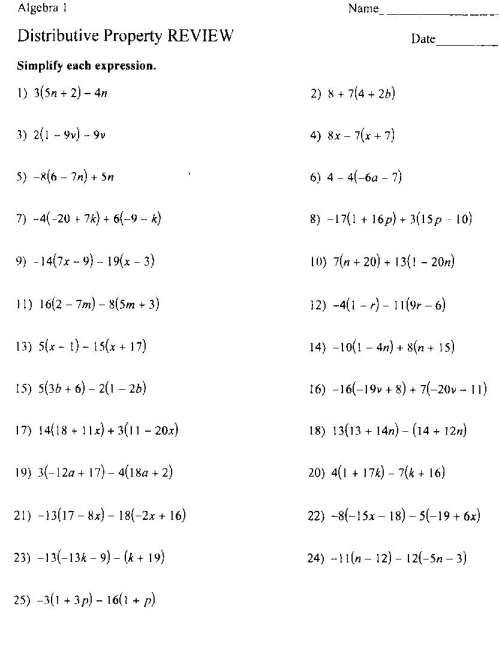 Printable math worksheets distributive property