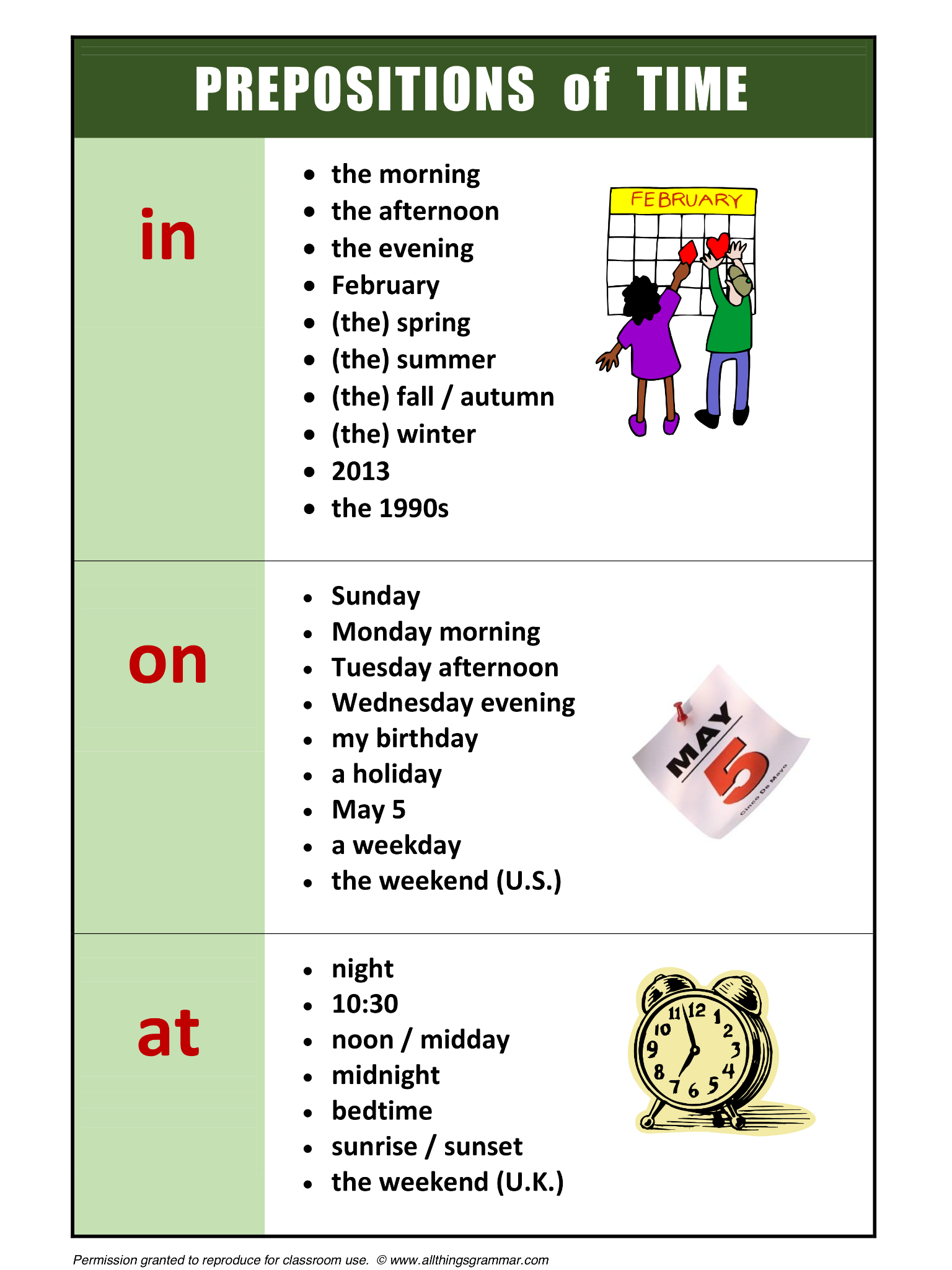 Prepositions Of TIME AT IN ON Prepositions Learn English English Phrases