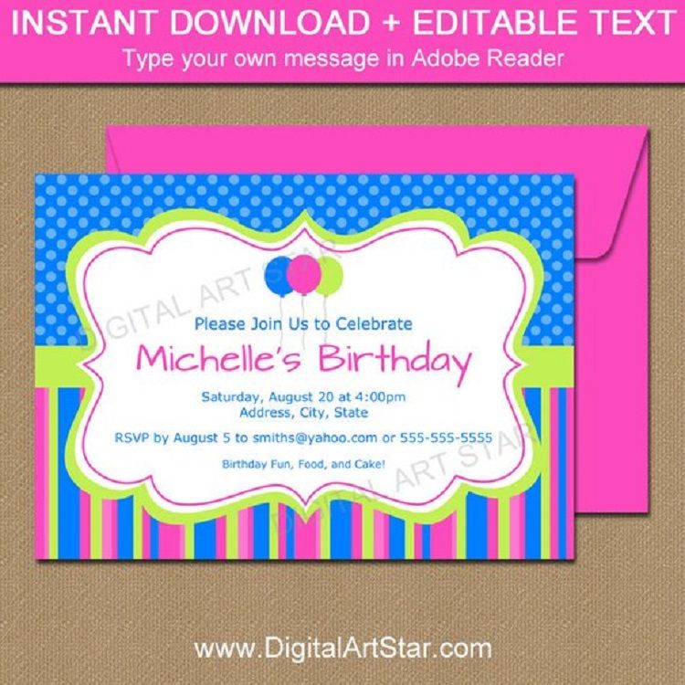 pink birthday invitation email