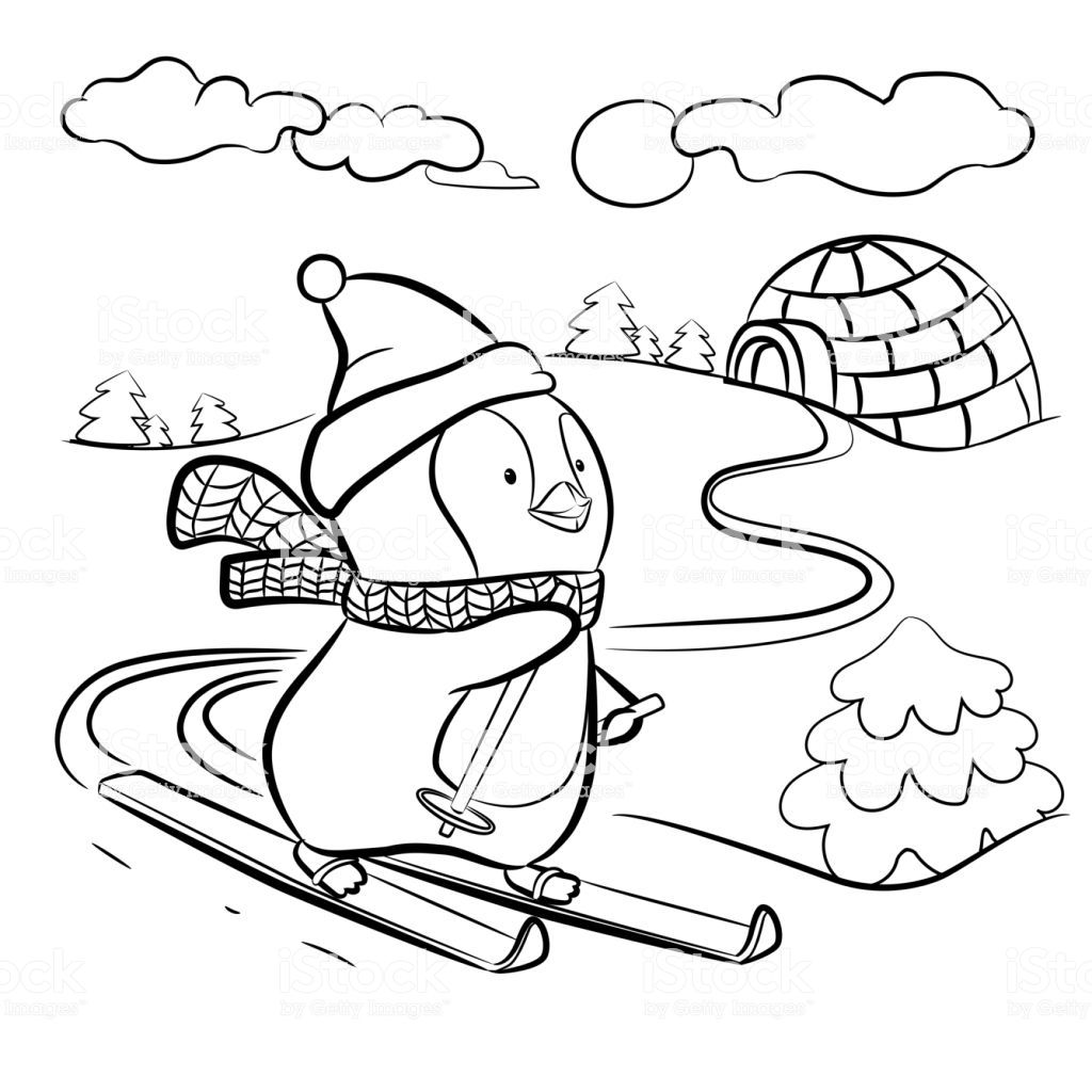 Kids Coloring Page Penguin On Skis Vector Illustration Malvorlage Einhorn Malvorlagen Malvorlagen Fur Kinder