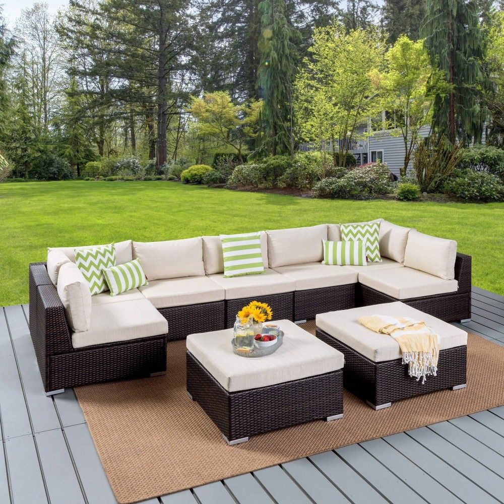 Santa Rosa 9pc Wicker Sectional Seating Set - Brown/Beige ... Santa Rosa 9pc Wicker Sectional Seating Set - Brown/Beige ... on Beachcroft Beige Outdoor Living Room Set id=60621