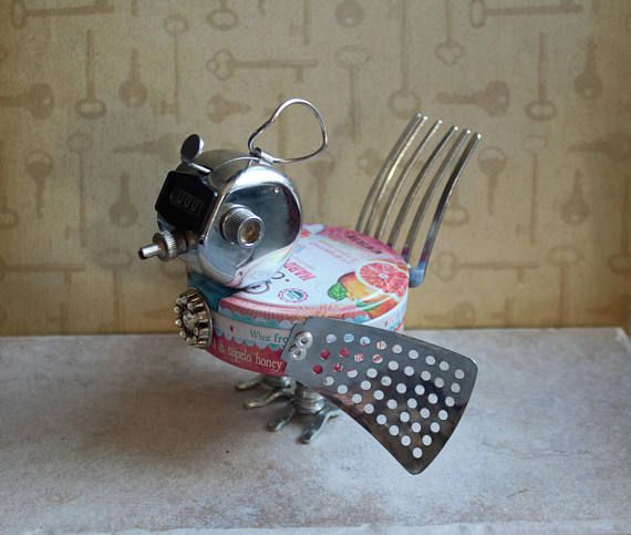 Birdie The Bitty Bot Scrap Metal Art Found Object Art Tin Art