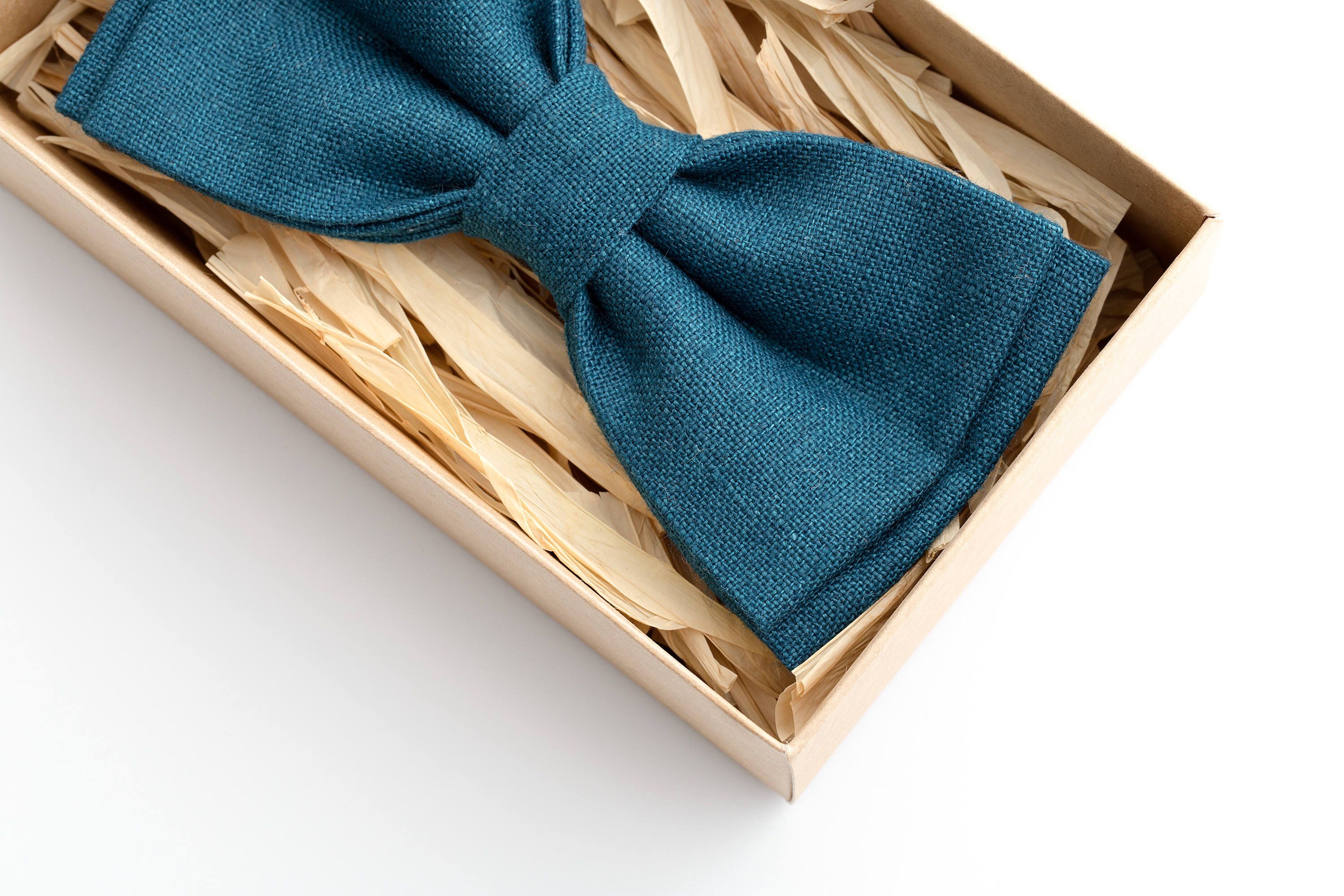 Teal wedding bowtie, Teal Linen Bow Tie, Blue Green bowtie