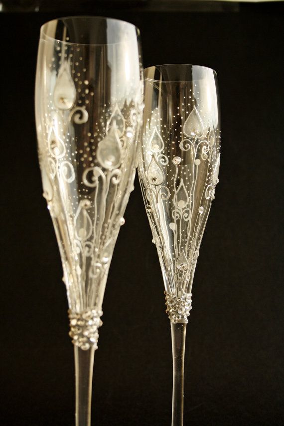 Custom Order Crystal Wedding Champagne Flutes Hand Painted And Maple Crystal Wedding Champagne Flutes Hand Painted By Nevenaartgl