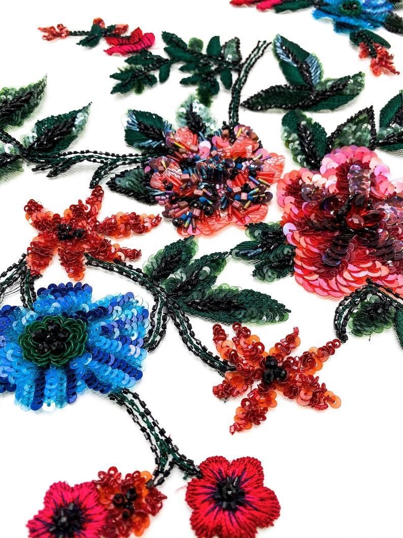 This haute couture beading panel features exquisite details in a modern floral design using High Quality Sequins Beads and Crystals. There are many intricate details that showcases the skill craftsmanship of our artisans. Its elegant for a pair or sleeves ,beaded bodice, bridal skirt or a Fully beaded dress ..It can be completely customized to suit your deign and budget . Beaded Tulle, Sequin Beading, Hand Beading, Beaded Bodice, Beaded Dress, Beaded Appliques, Beaded Embroidery, Hand Embroidery, Floral Embroidery