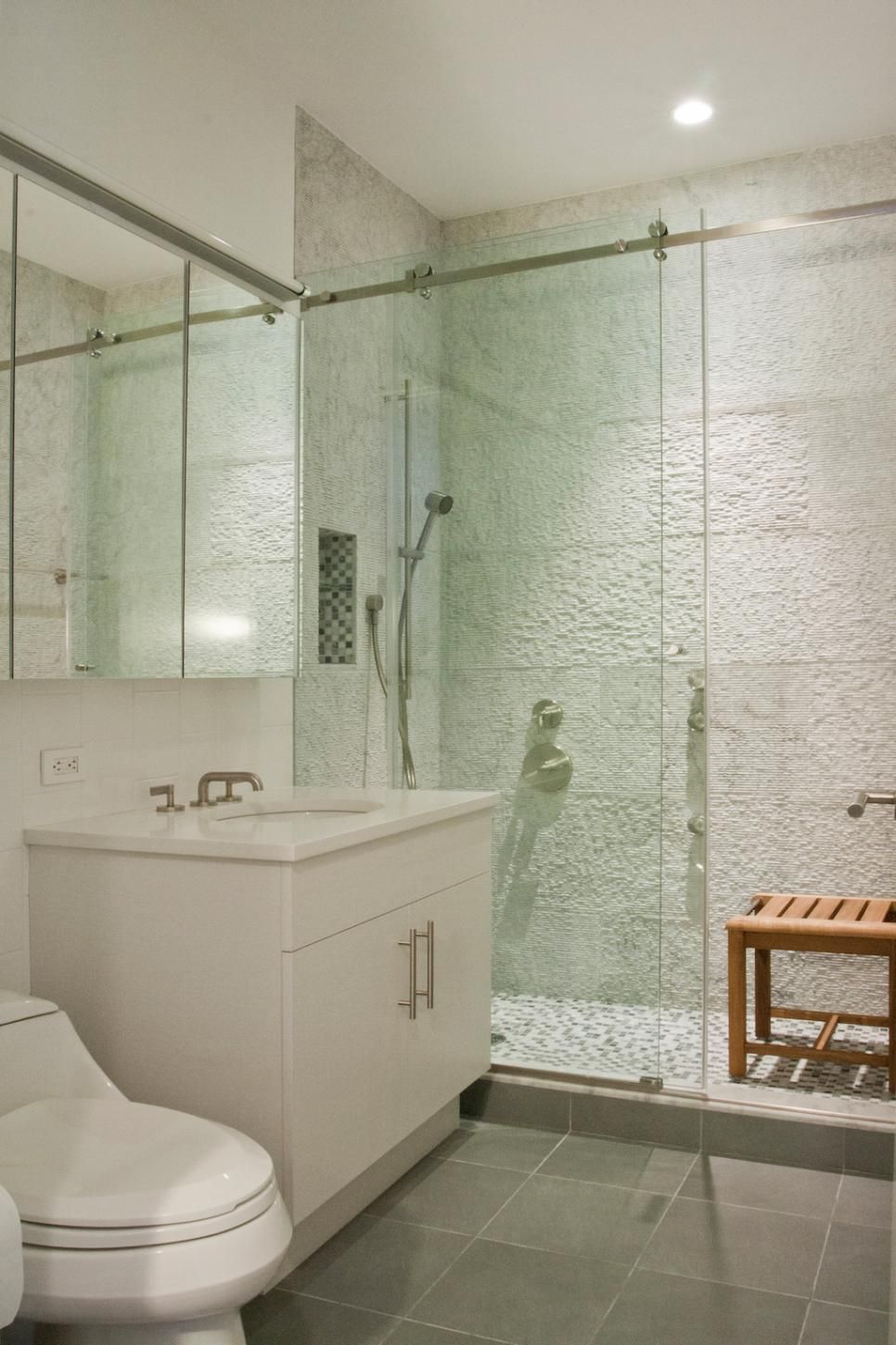 Frame Less Sliding Shower Door Wall Mounted Medicine Cabinet Light In Bench Niche Lg Tile Walls White Bathroom Designs Design Gl White Bathroom Designs Design