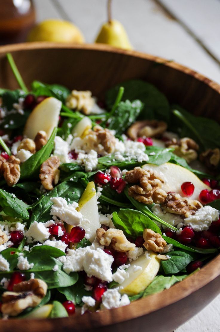 Spinach, Pear, and Feta Salad with Pomegranate Arils