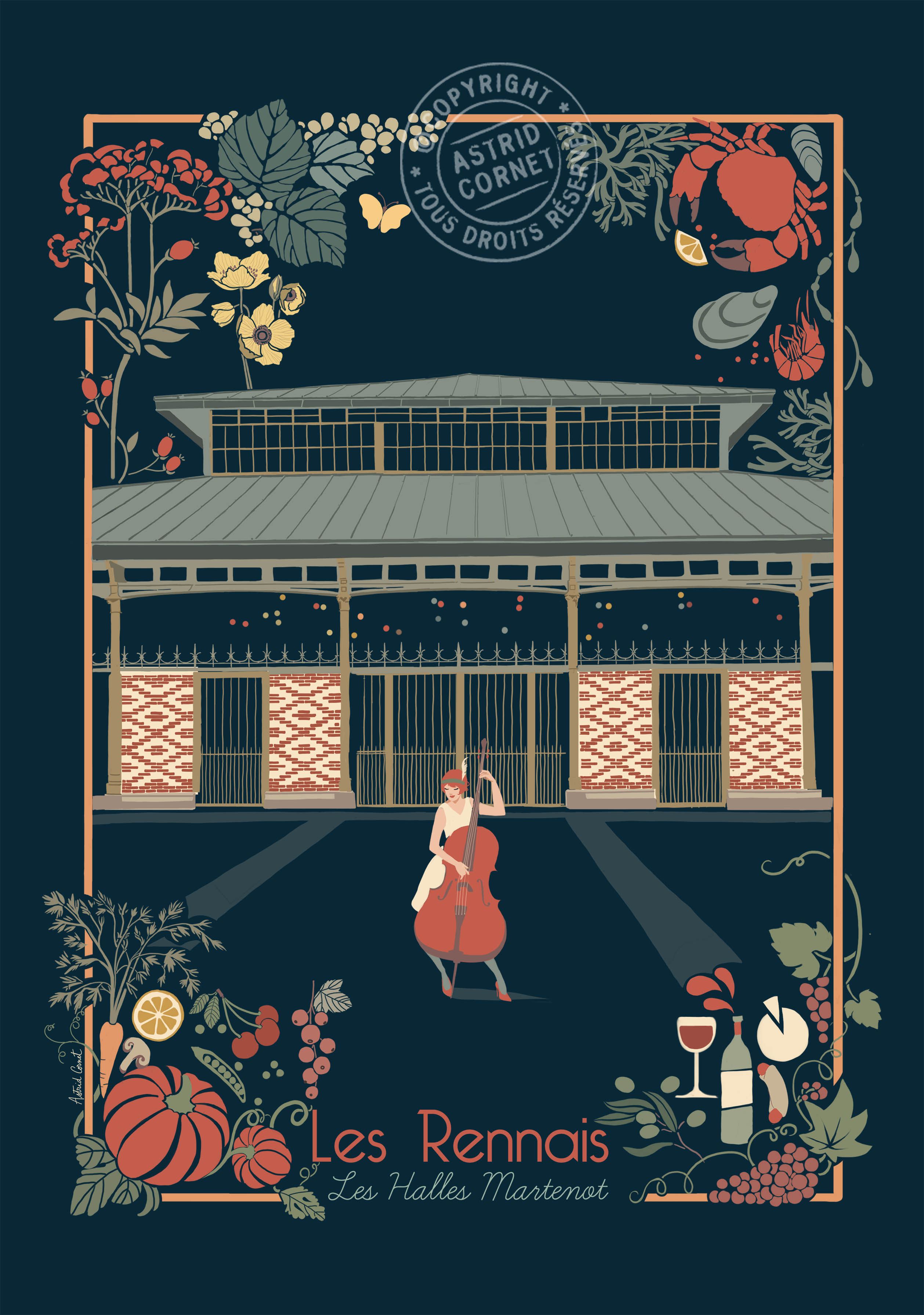 Je suis une illustratrice rennaise et j'ai créé 3 visuels représentant les lieux de ma ville que je préfère. Ici, Les halles Martenot. Les deux autres visuels sont disponibles sur ma boutique et peuvent constituer un triptyque intéressant. Ces dessins ont été réalisés avec amour ! #rennes #rennesmaville #leshallesmartenot #hallesmartenot #deco #affiche #artnouveau #musique #violoncelle #vintage Art Nouveau, Halles, Inspiration Art, Illustration, Boutique, Deco, Vintage, Etsy, Movies