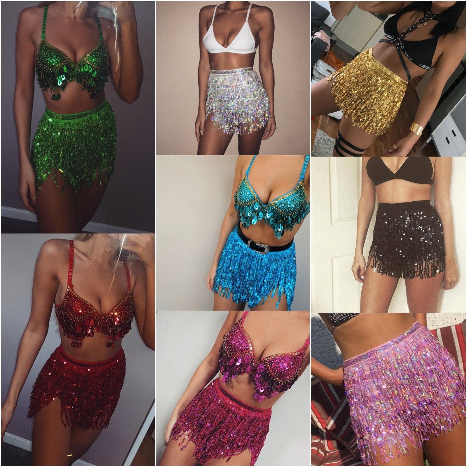 Womens Glitter Sequin Belly Dance Fringe Body Chai Womens Glitter Sequin Belly Dance Fringe Body Chai