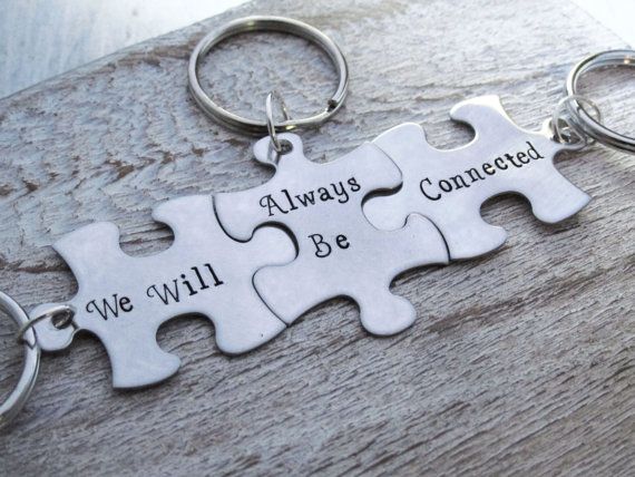 Hand Stamped Puzzle Keychains Connected 3 Door Jlynncreations