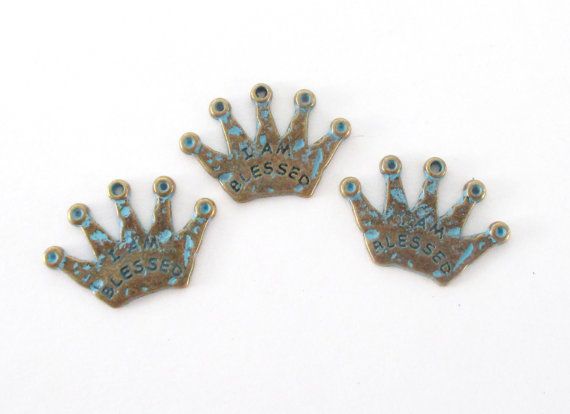 Metal Blue Patina Crown Pendant