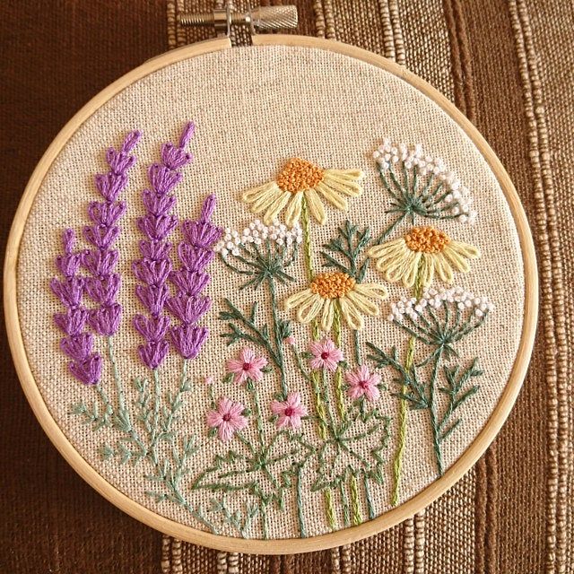 Embroidery hoop art bouquet of lavender Hand embroidered | Etsy