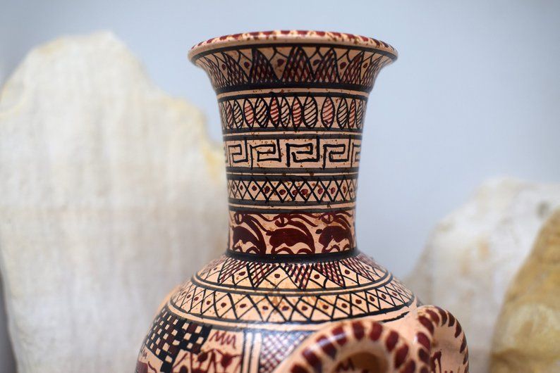16.5cm 6.49in *FREE SHIPPING* Ancient Greek Ceramic Amphora Vase of the Geometric Period Handmade in Greece
