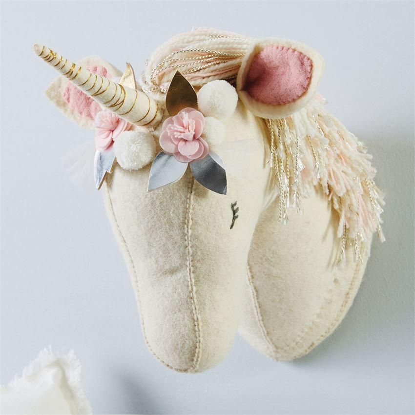 Hand Crafted Boiled Cream Wool Felt Unicorn Wall Mount Features Yarn And Rope Fringe Mane Glitter Felt H Unicorn Wall Mount Unicorn Wall Unicorn Nursery Ideas