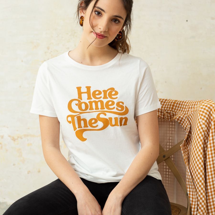 SUN CAMISETA MENSAJE BLANCA Camiseta básica 100% algodón, de Camiseta The Beatles manga corta blanco | Mode de Mujer