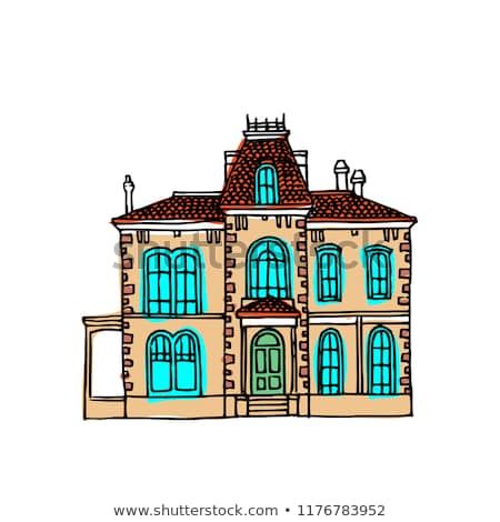 Yellow victorian house with red roof. Vector handdrawn detail llustration. Red Roof House, Victorian House, How To Draw Hands, Detail, House Styles, Yellow, Decor, Victorian Townhouse, Decoration