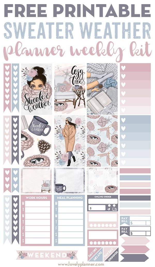 Free Printable Planner Weekly Kit: Sweater Weather Planner Stickers for Fall & Winter. #Planner #freeprintable #happyplanner #stickers #plannerstickers #fall #winter #bujo #lovelyplanner Agenda Organizer, Planner Organization, College Organization, Planner Free, Happy Planner, Planner Kit, Digital Planner, Free Printable Planner, Mini Planner