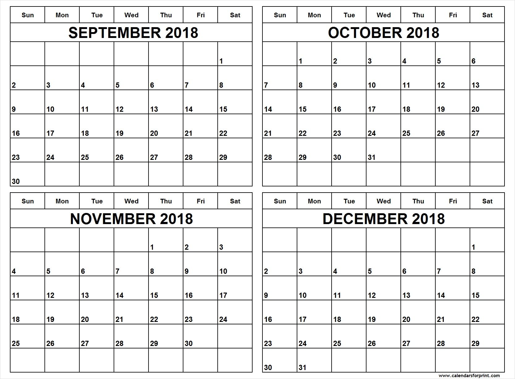 print blank september to december 2018 calendar print templates free