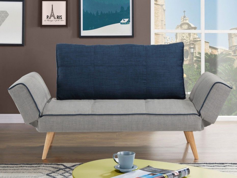 Klikklak-bedbank EBATY van stof - Grijs en blauw ...