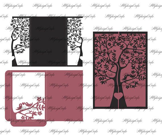 Download Tree wedding invitation card. Gate fold 5x7 svg dxf eps ai- Cricut & Silhouette Cameo… | Tree ...