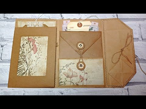 Paper Bag journal - More Pockets & Tucks - YouTube Paper Bag Scrapbook, Vintage Scrapbook, Mini Scrapbook Albums, Mini Journal, Journal Paper, Journal Cards, Old Book Crafts, Paper Crafts, Diy Paper