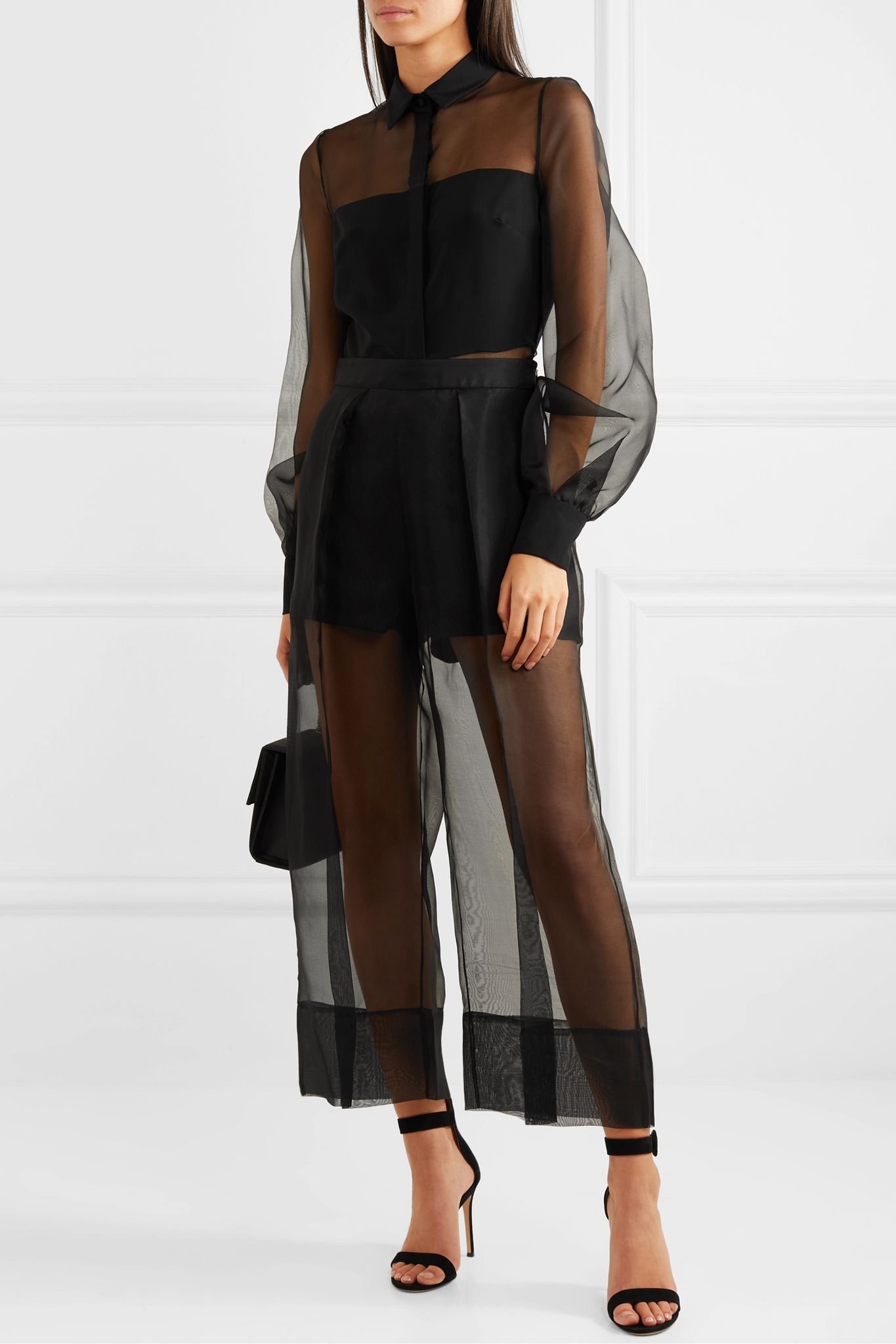 Cropped silk-organza and crepe wide-leg pants Cropped silk-organza and crepe wide-leg pants