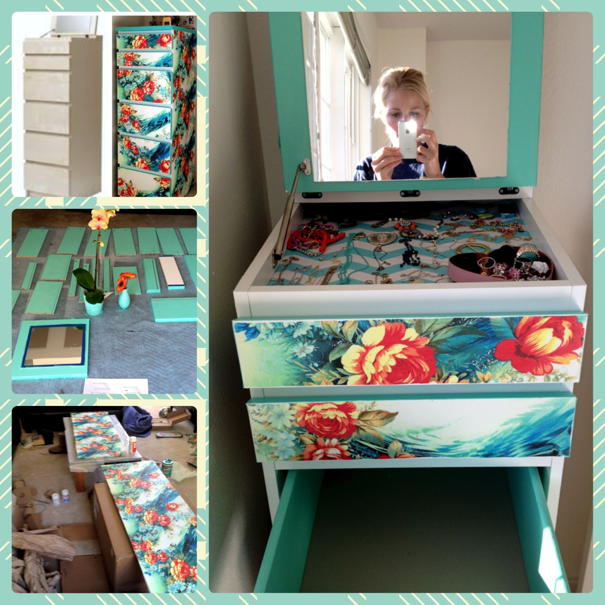 DIY Decoupage white ikea malm table. painted the insides