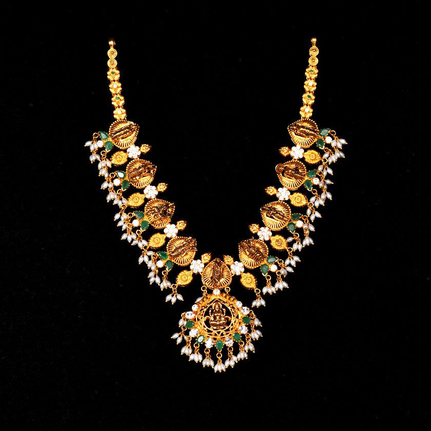 Gold 22k Net Weight 46.074 grams Gross Weight 49.52 grams Stones Used Color Stone E. Fancy : 4.20ct S.S Pearl : 7.29ct Signity / Zircon : 5.74ct Gold Bangles, 18k Rose Gold, Color Stone, Neckwear, Antique Diamond, Mala Beads, 22k, Zircon