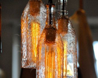 The Californian, 9 Light Recycled Bottle Chandelier With Wood Canopy And Vintage Style Bulbs - Modern Rustic Lighting