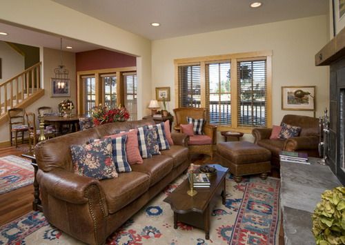 How To Design A Living Room With Brown Leather Sofa Home Decor Country Style Traditional Living Room Decor Brown Leather Sofa Furniture Ideas