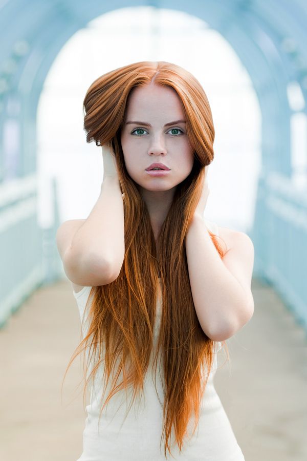 Secretary long hair cute redhead