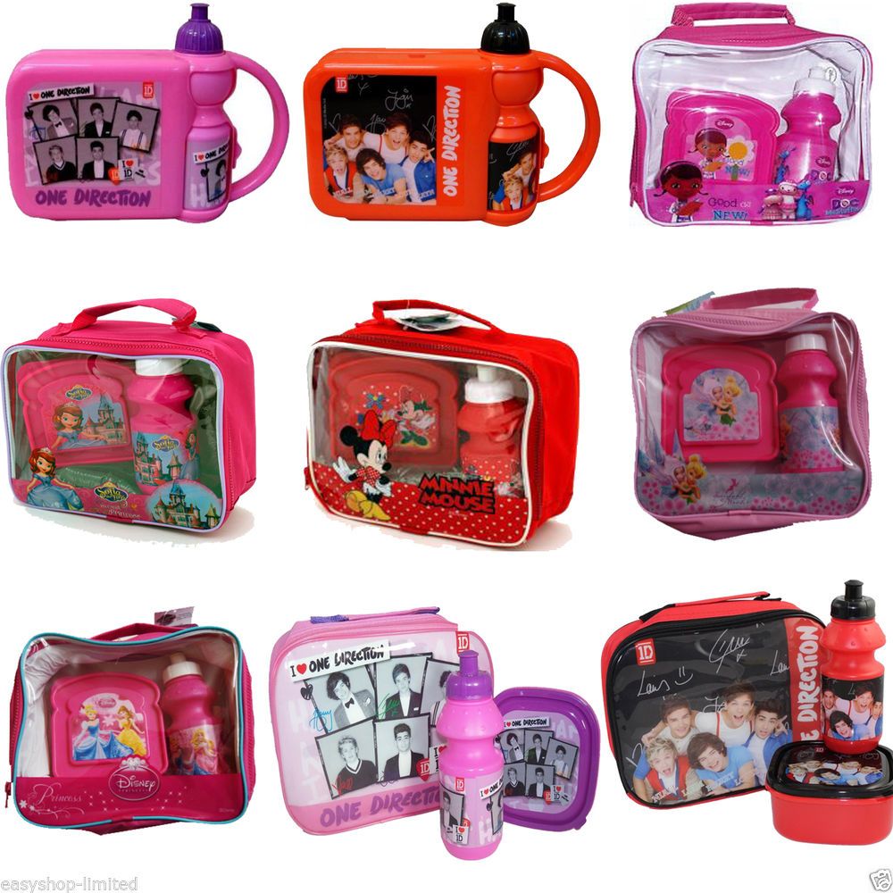 Childrens Kids Lunch Picnic Bag With Lunch Box and Bottle
