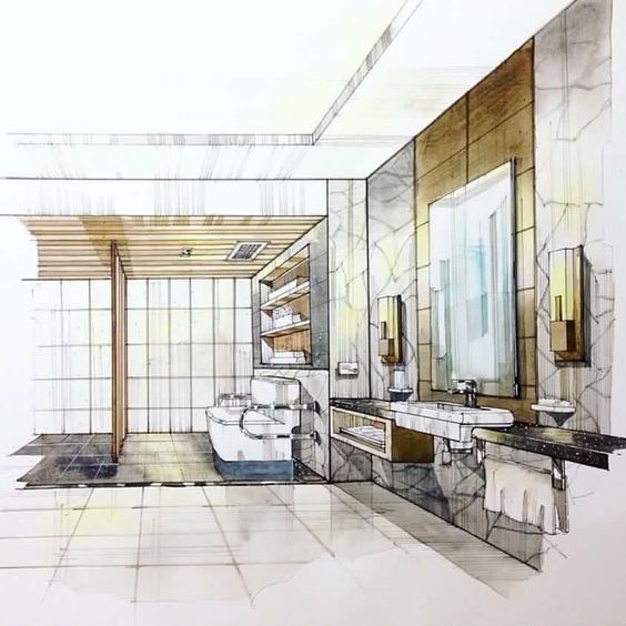 bathroom interior design sketches. interior design sketches, sketch design, sketching, bathroom interior, watercolor illustration, interiors, hands, toilet, perspective sketches u
