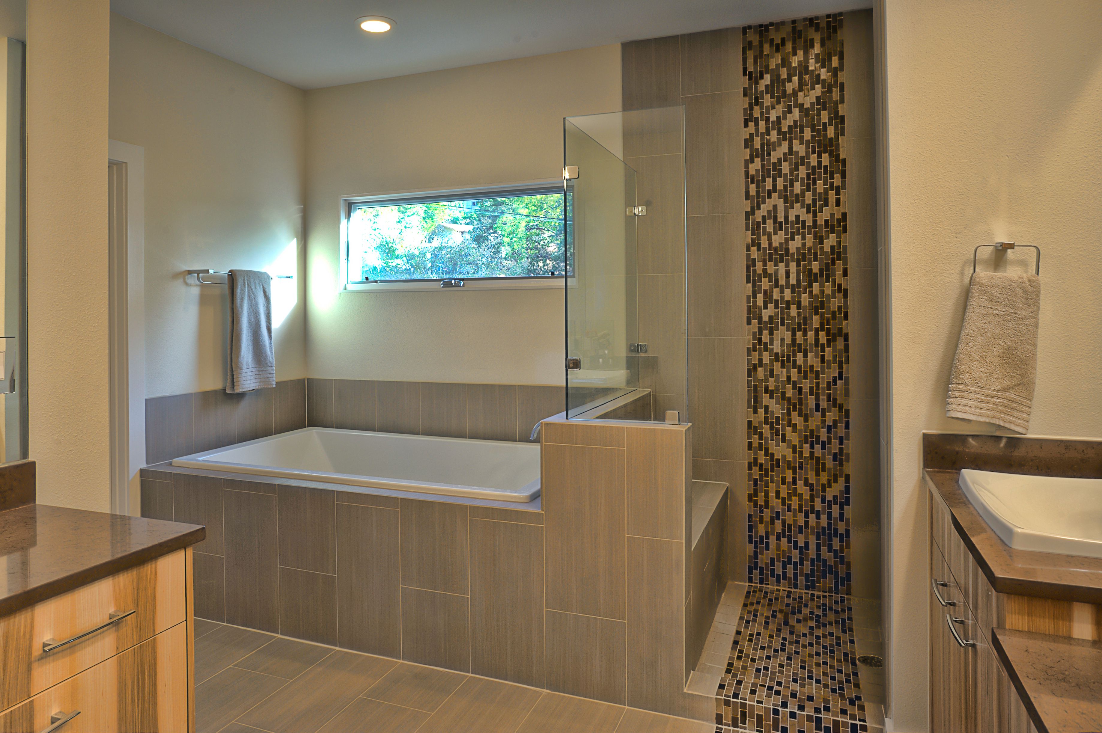 Lakeview Remodel Greenbelt Construction Austin Tx Www Greenbeltconstruction Com Basement Bathroom Master Bathroom Corner Bathtub