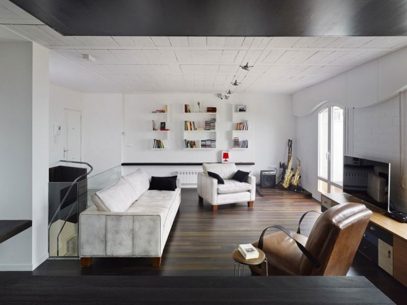 Modernes Wohnzimmer mit Ledermöbeln und Holzdecke | Architecture ... Modernes Wohnzimmer mit Ledermöbeln und Holzdecke | Architecture ...
