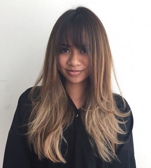 lob balayage bangs straight  Google Search  Layered haircuts with 