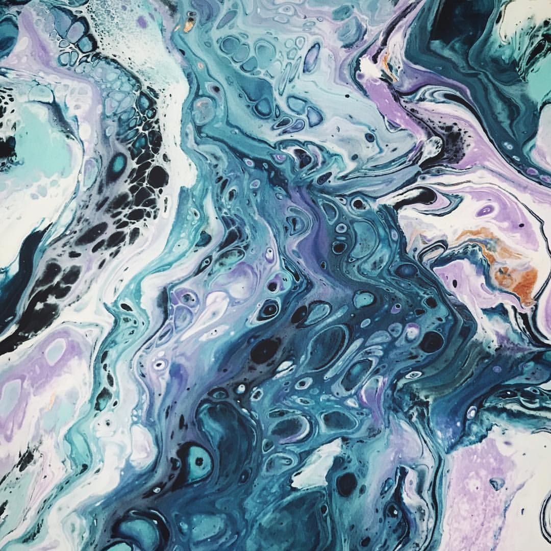 Purple blue and turquoise pour painting with rose gold metallic accents beautiful wall art idea handmade art with acrylic paint and resin