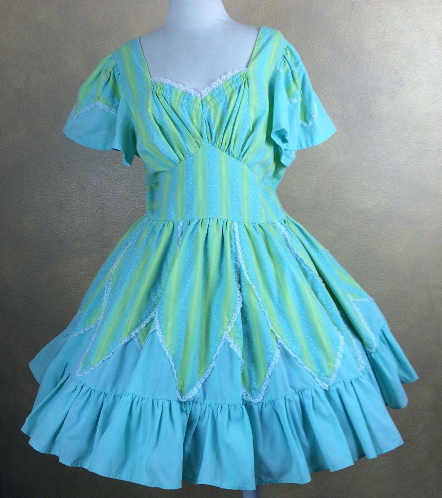 BOTH WITH LACE TRIM VINTAGE HANDMADE SQUARE DANCE DRESSES DIFFERENT COLORS