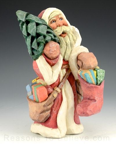 Fully Loaded Santa With Tree Santa Claus Figurines And Hand Carved Wooden Santas Santa Carving Wooden Santa Carving