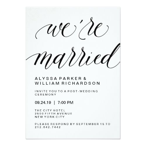 Elegant Simple Typography Post Wedding Ceremony Card Simple