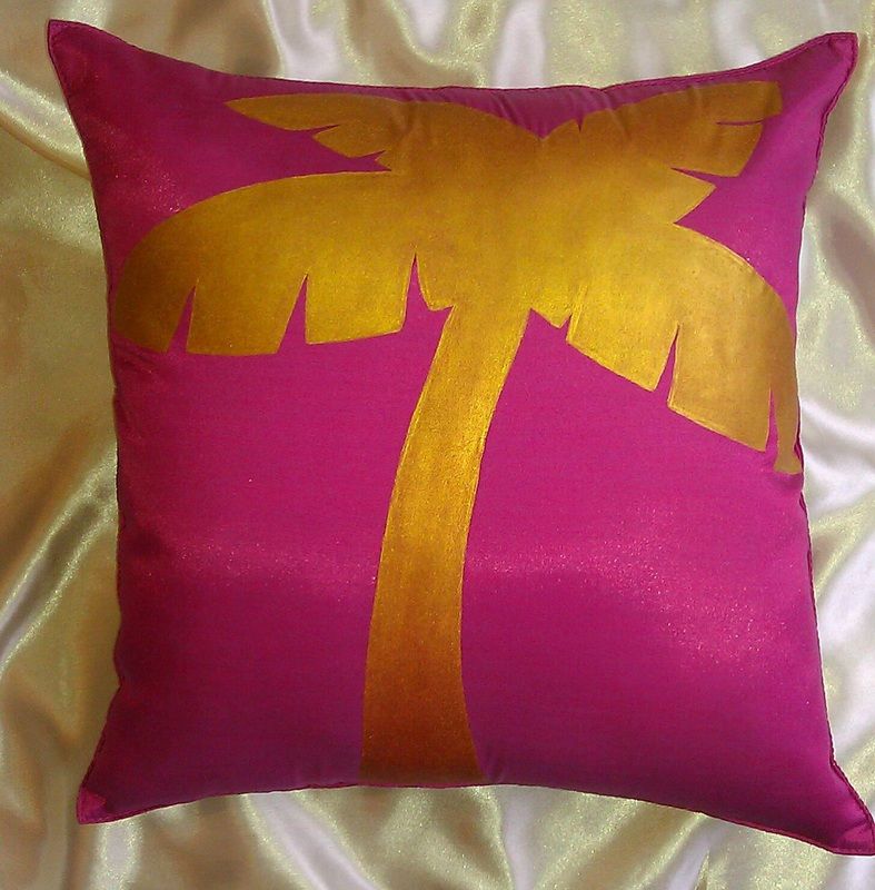 Gold Palm Tree Fuchsia Pillow Throw Pillow Cover Fuchsia Gold Color