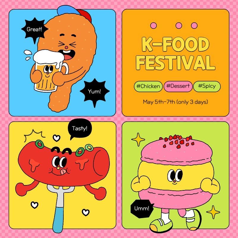Cute Korean Food Festival In Pink And Yellow style Template