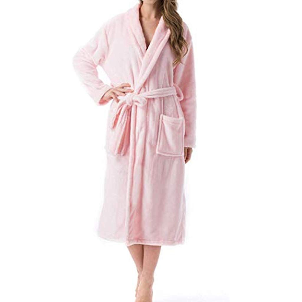 TOYIS Womens Flannel Soft Robes Cosy Bathrobe Fluffy Hooded Housecoat #Fitness #Yoga #Clothing #Wome...